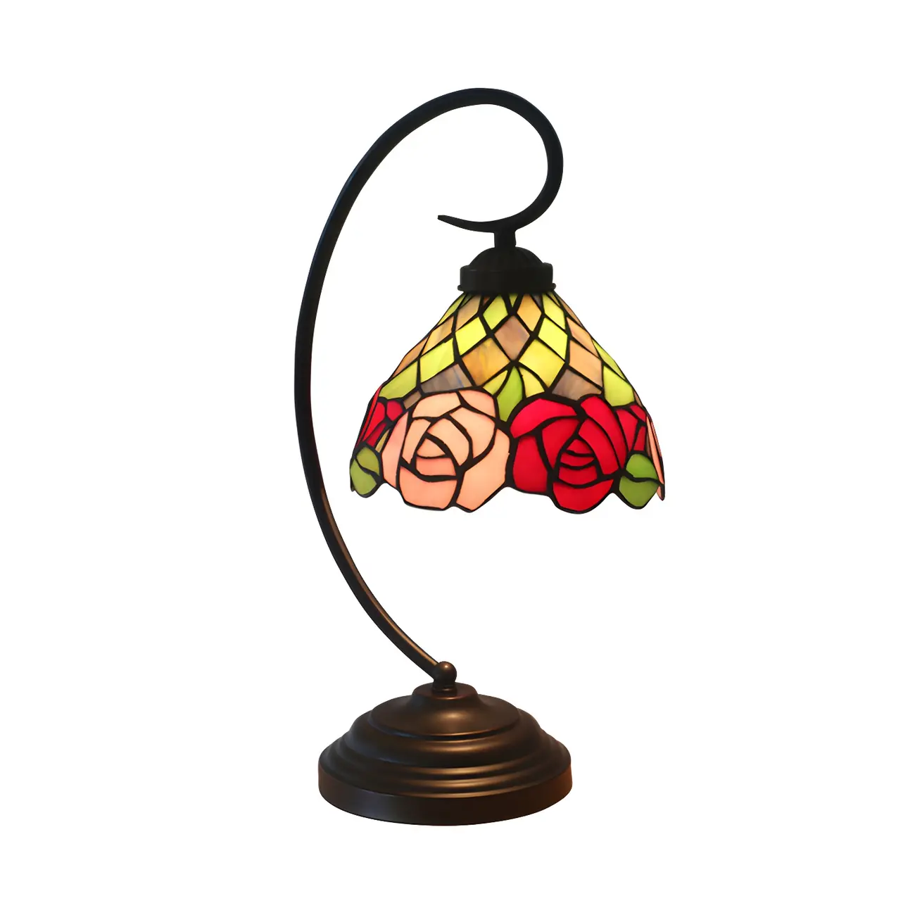Vintage Innovative Handmade Rose Pattern Glass Desk Lamp Image - 3 | homeyfad