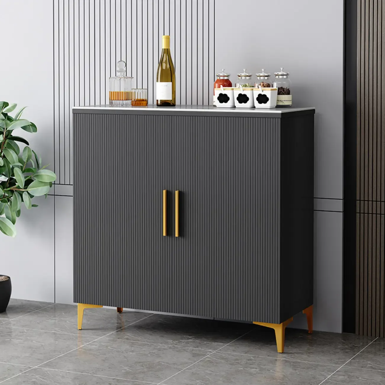 Glam Grey Wooden Sideboard with Cabinets Image - 7