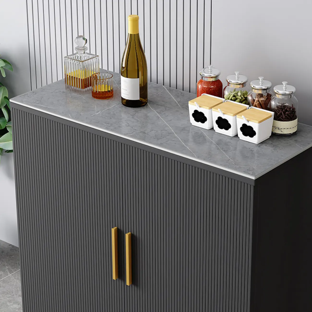 Glam Grey Wooden Sideboard with Cabinets Image - 8 | homeyfad