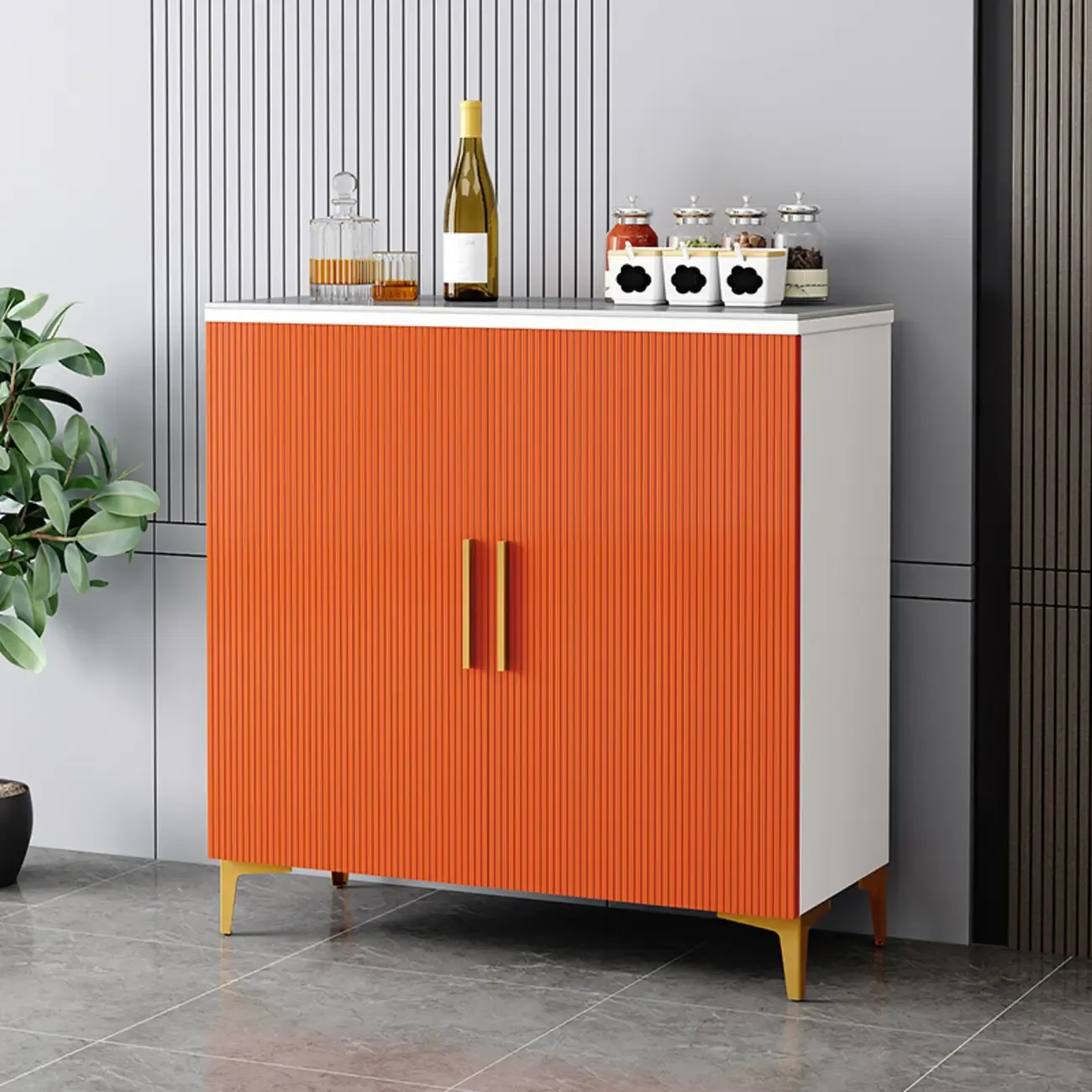 Glam Grey Wooden Sideboard with Cabinets Image - 9