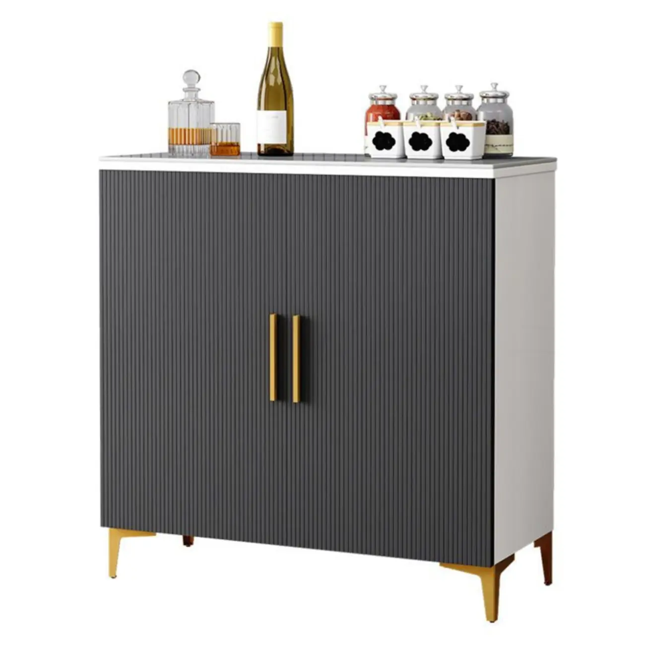 Glam Grey Wooden Sideboard with Cabinets Image - 10 | homeyfad