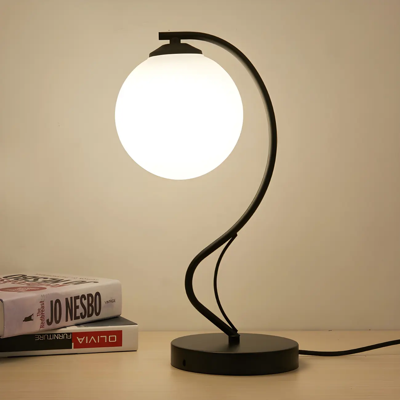 Minimalistic Bedside Spherical Frosted LED Desk Lamp  Image - 1 | homeyfad