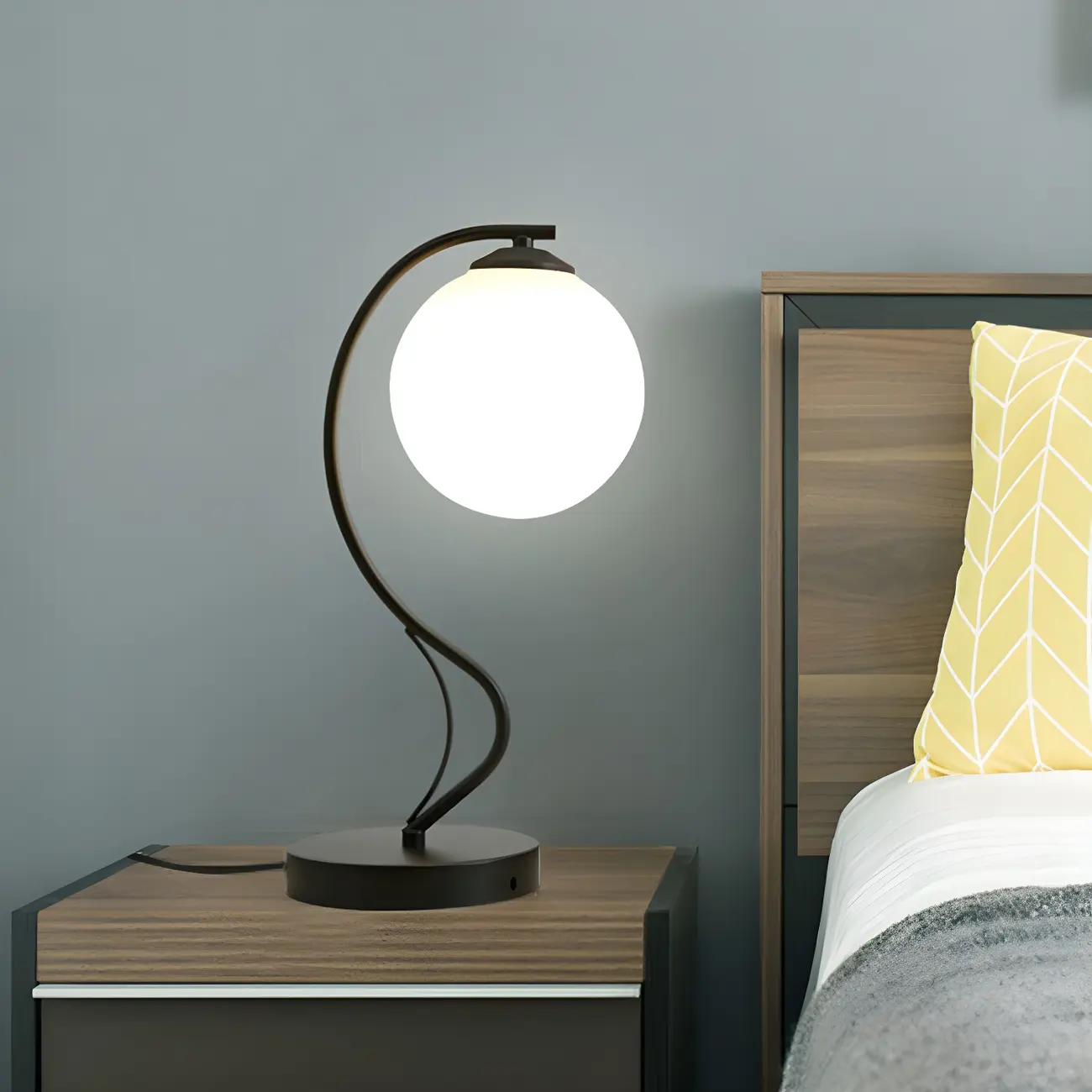 Minimalistic Bedside Spherical Frosted LED Desk Lamp  Image - 2 | homeyfad