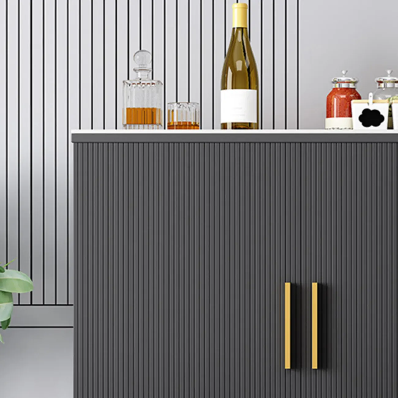Glam Grey Wooden Sideboard with Cabinets Image - 12 | homeyfad