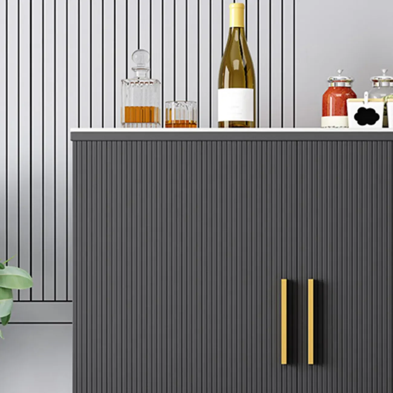 Glam Grey Wooden Sideboard with Cabinets Image - 12