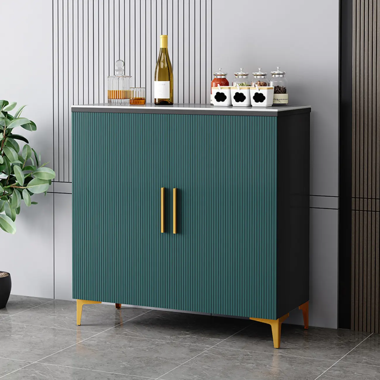 Glam Grey Wooden Sideboard with Cabinets Image - 15 | homeyfad