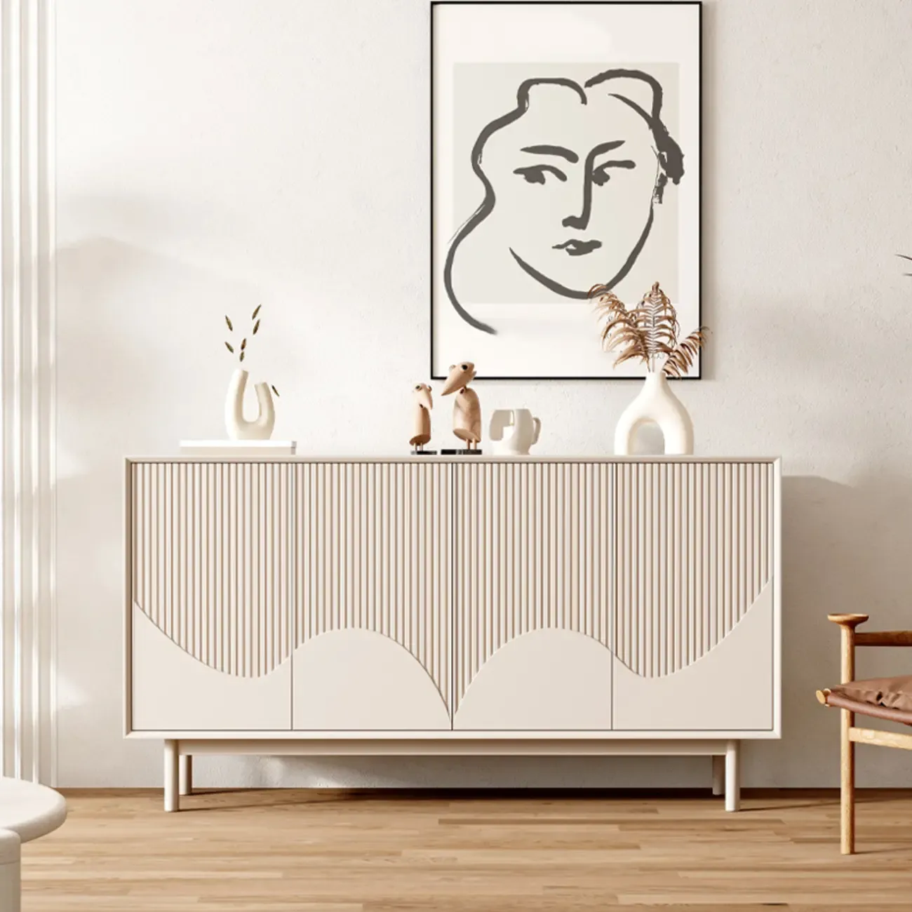 Modern Wooden Buffet Table with Kitchen Appliance Storage Image - 1