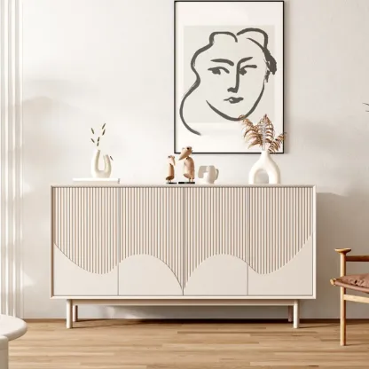 Modern Wooden Buffet Table with Kitchen Appliance Storage Image - 1