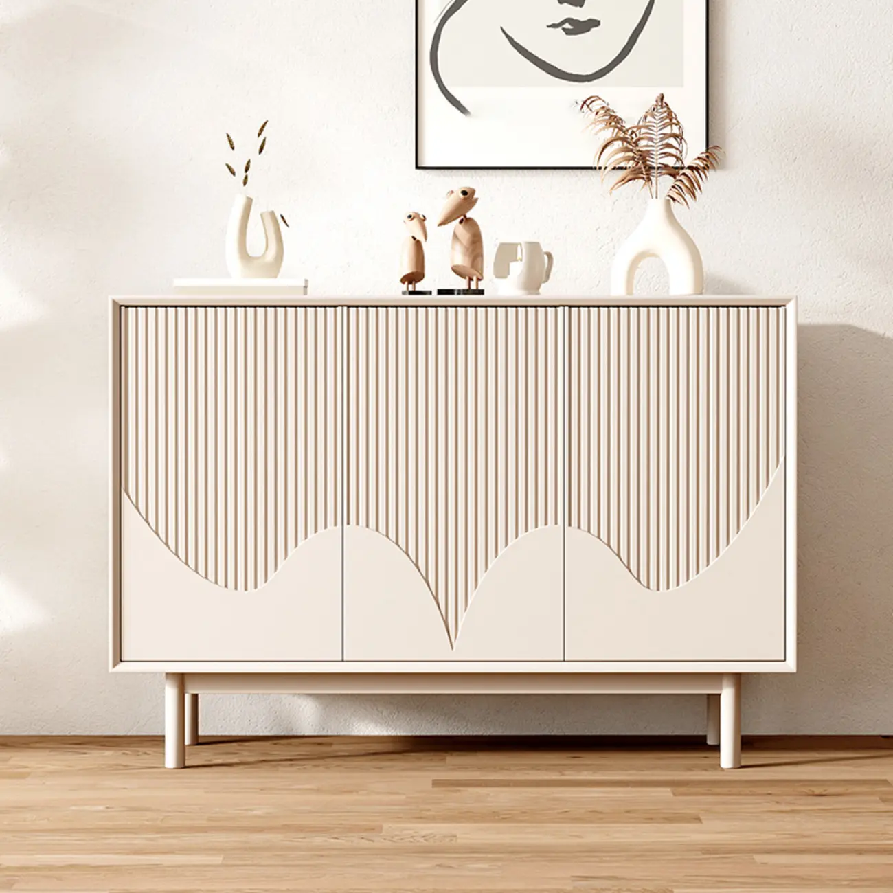 Modern Wooden Buffet Table with Kitchen Appliance Storage Image - 2 | homeyfad