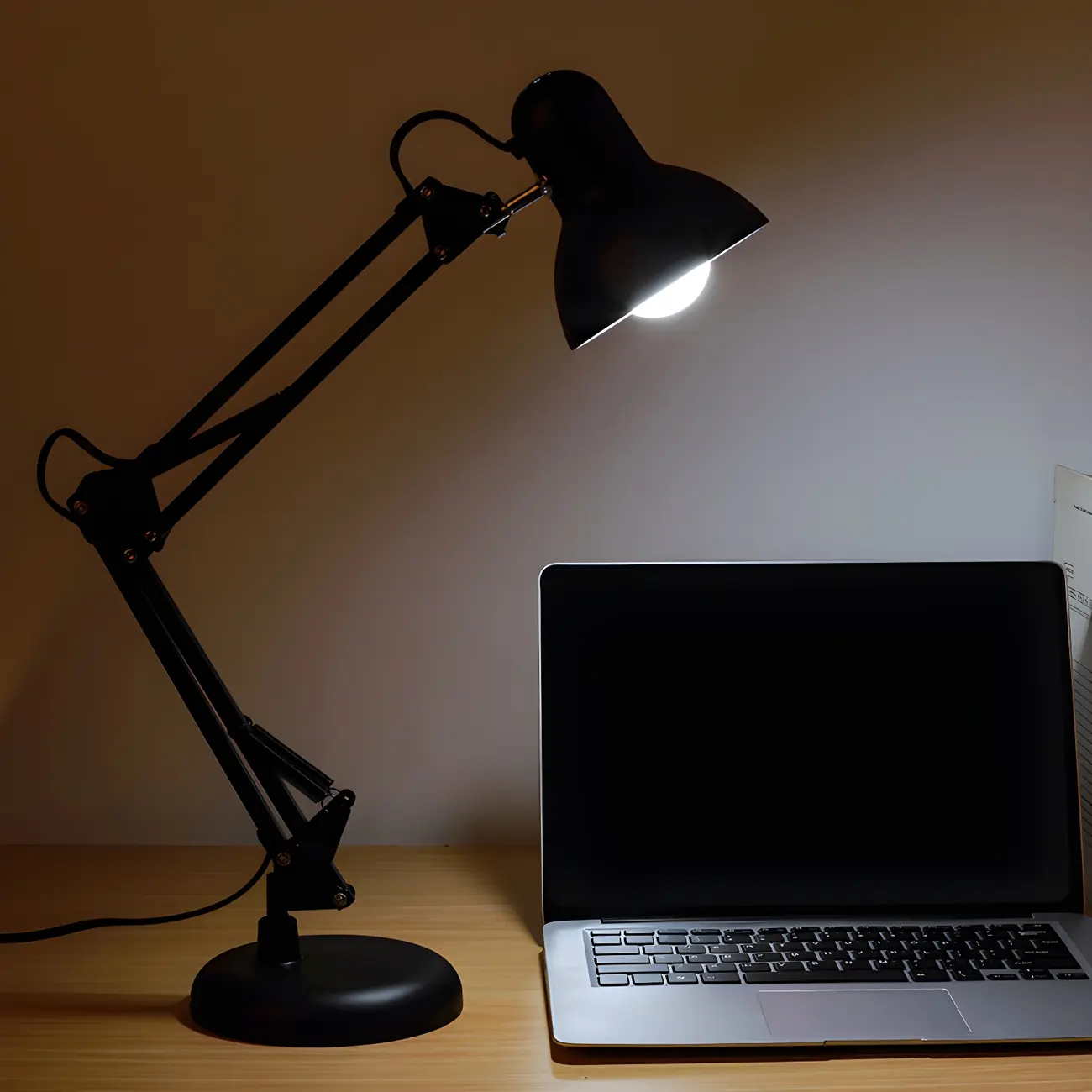Minimalistic Folding Long Arm Black Metal Desk Lamp Image - 3 | homeyfad