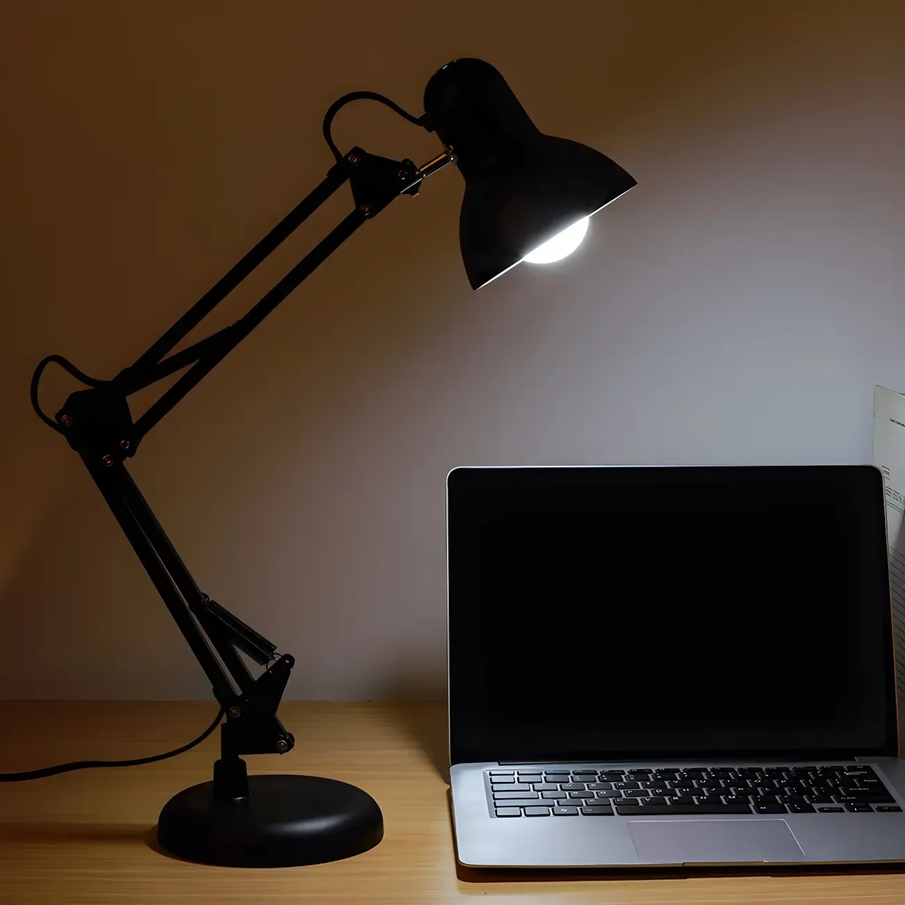Minimalistic Folding Long Arm Black Metal Desk Lamp Image - 3