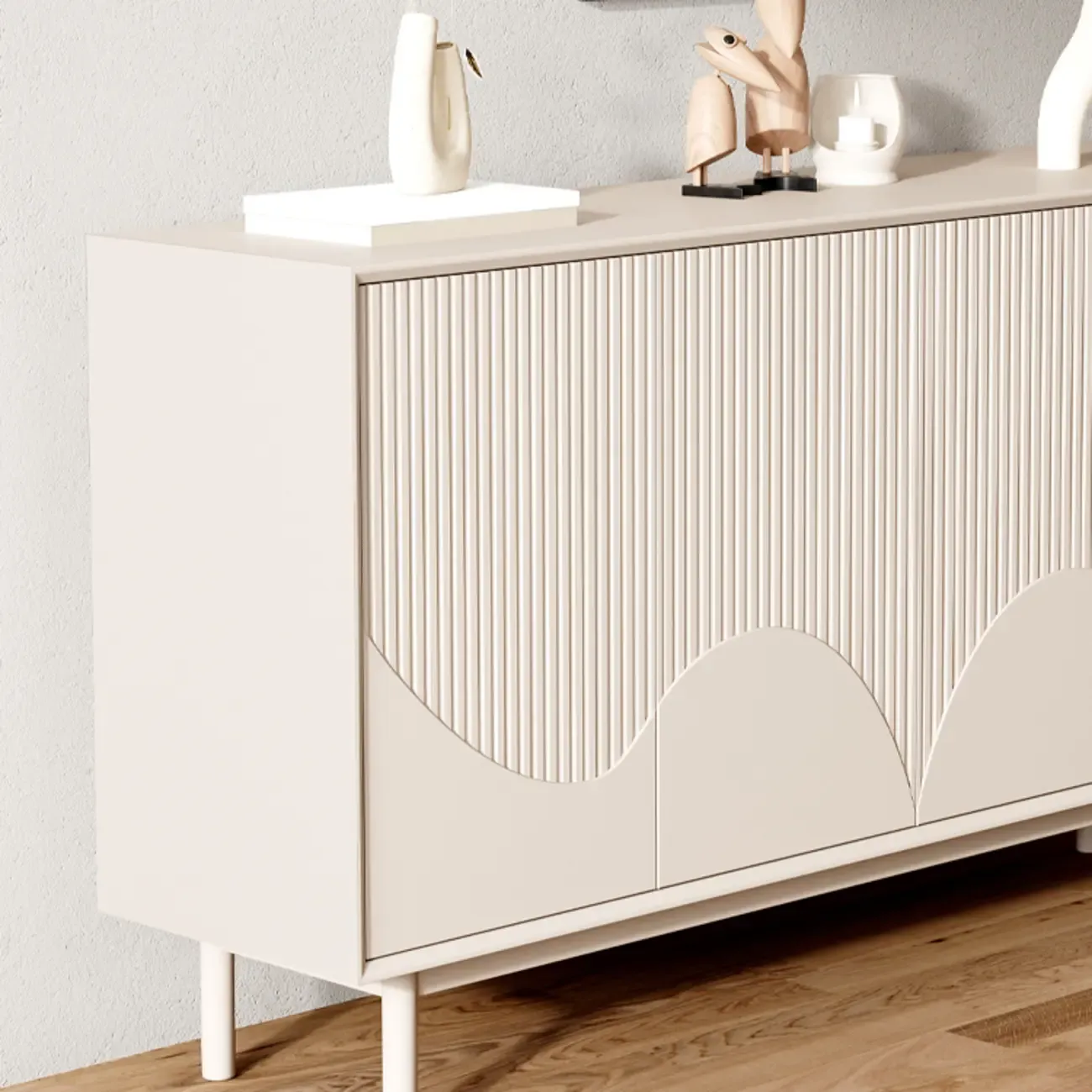 Modern Wooden Buffet Table with Kitchen Appliance Storage Image - 11