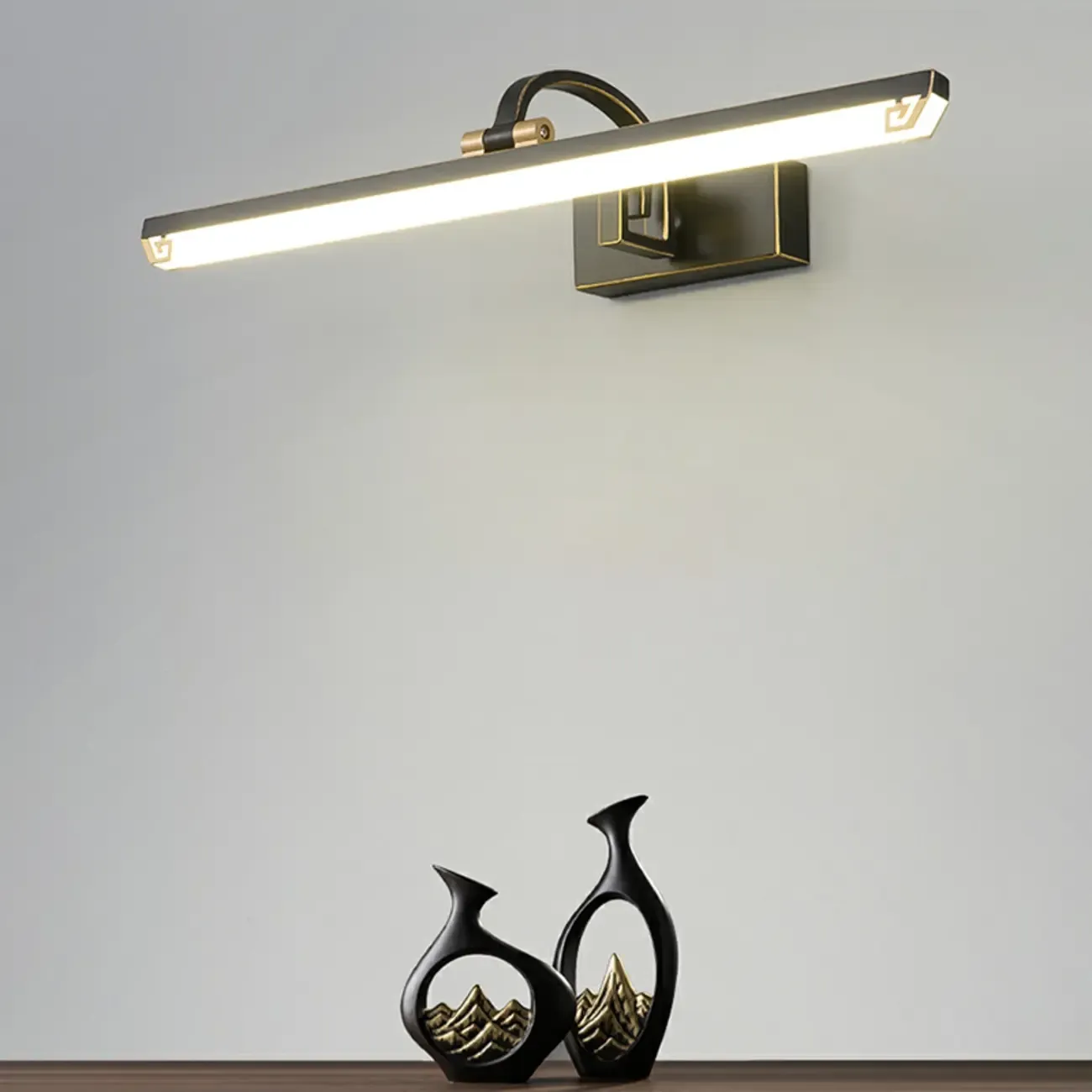 Designer Black Acrylic LED Vanity Light with Arced Arm for Bathroom Image - 1