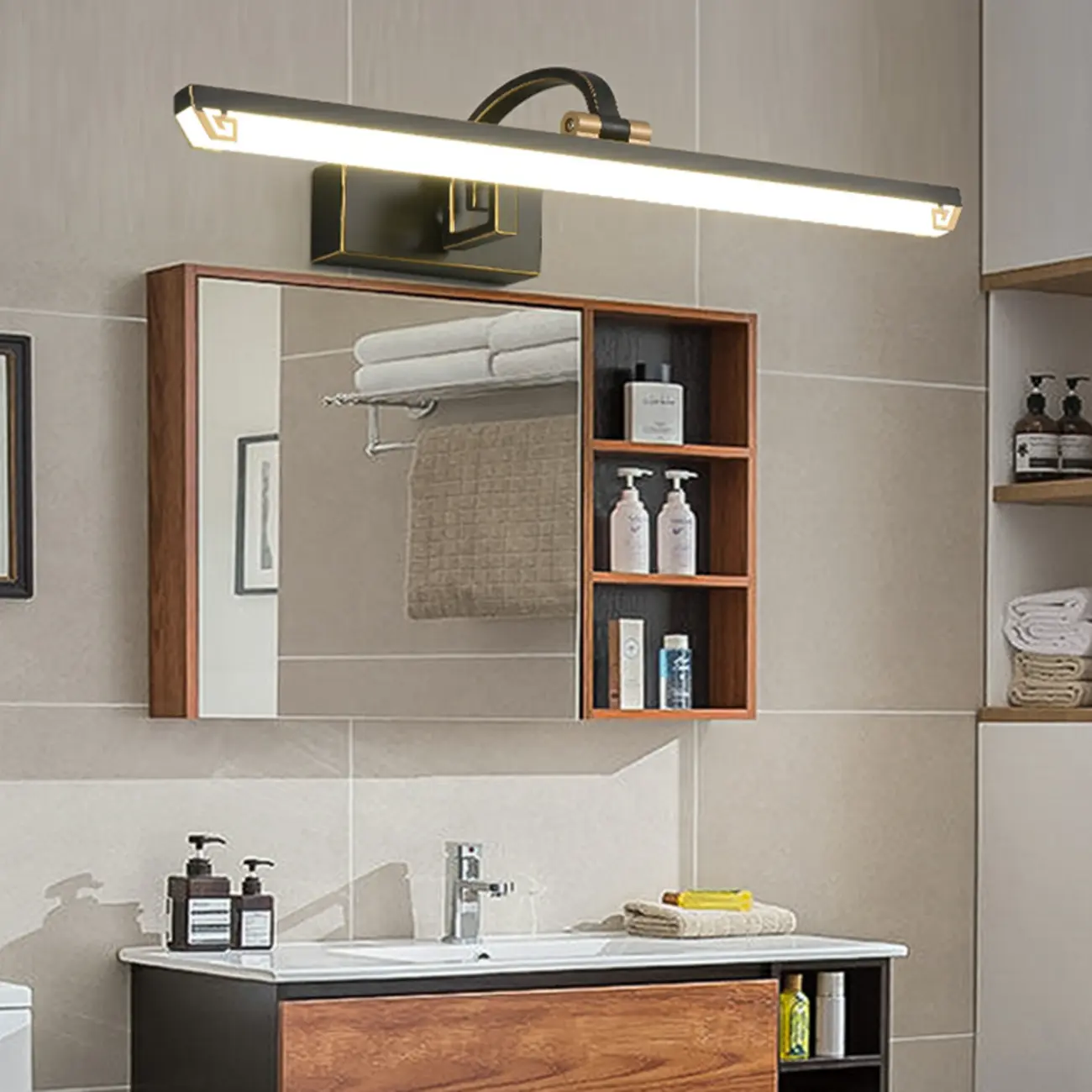 Designer Black Acrylic LED Vanity Light with Arced Arm for Bathroom Image - 4 | homeyfad