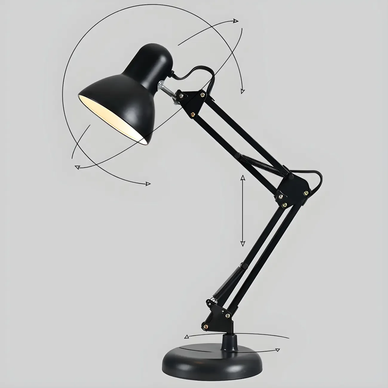 Minimalistic Folding Long Arm Black Metal Desk Lamp Image - 10