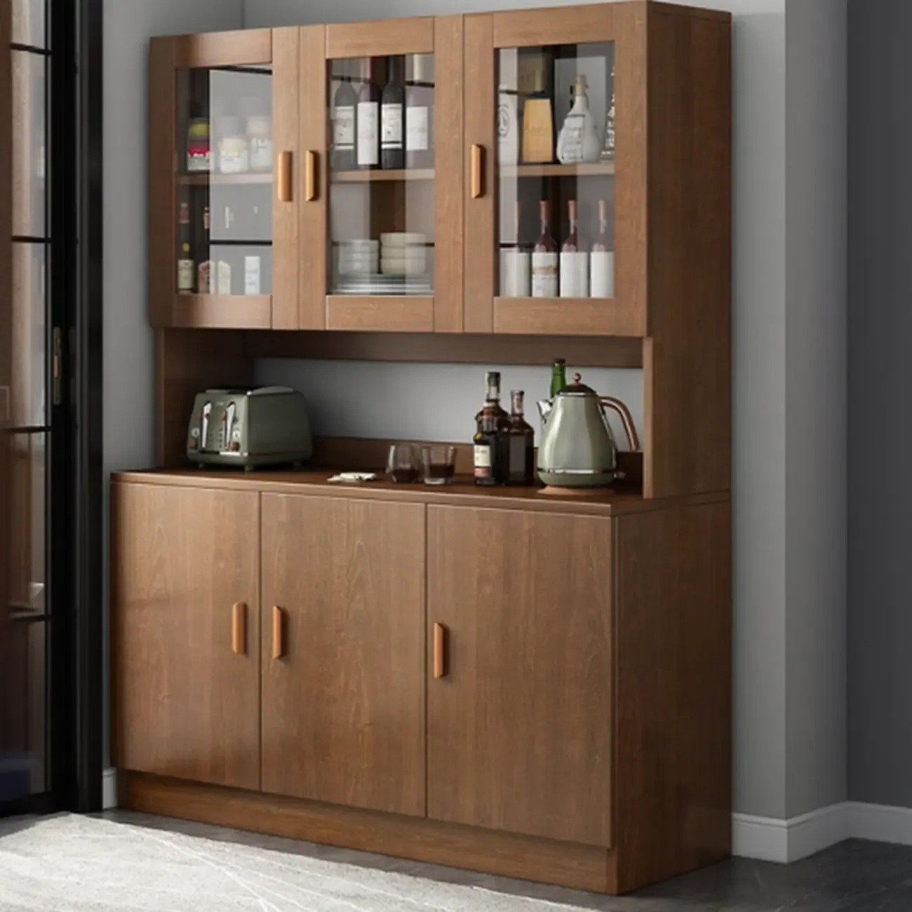 Modern Wooden Sideboard with Cabinets & Shelves Image - 1