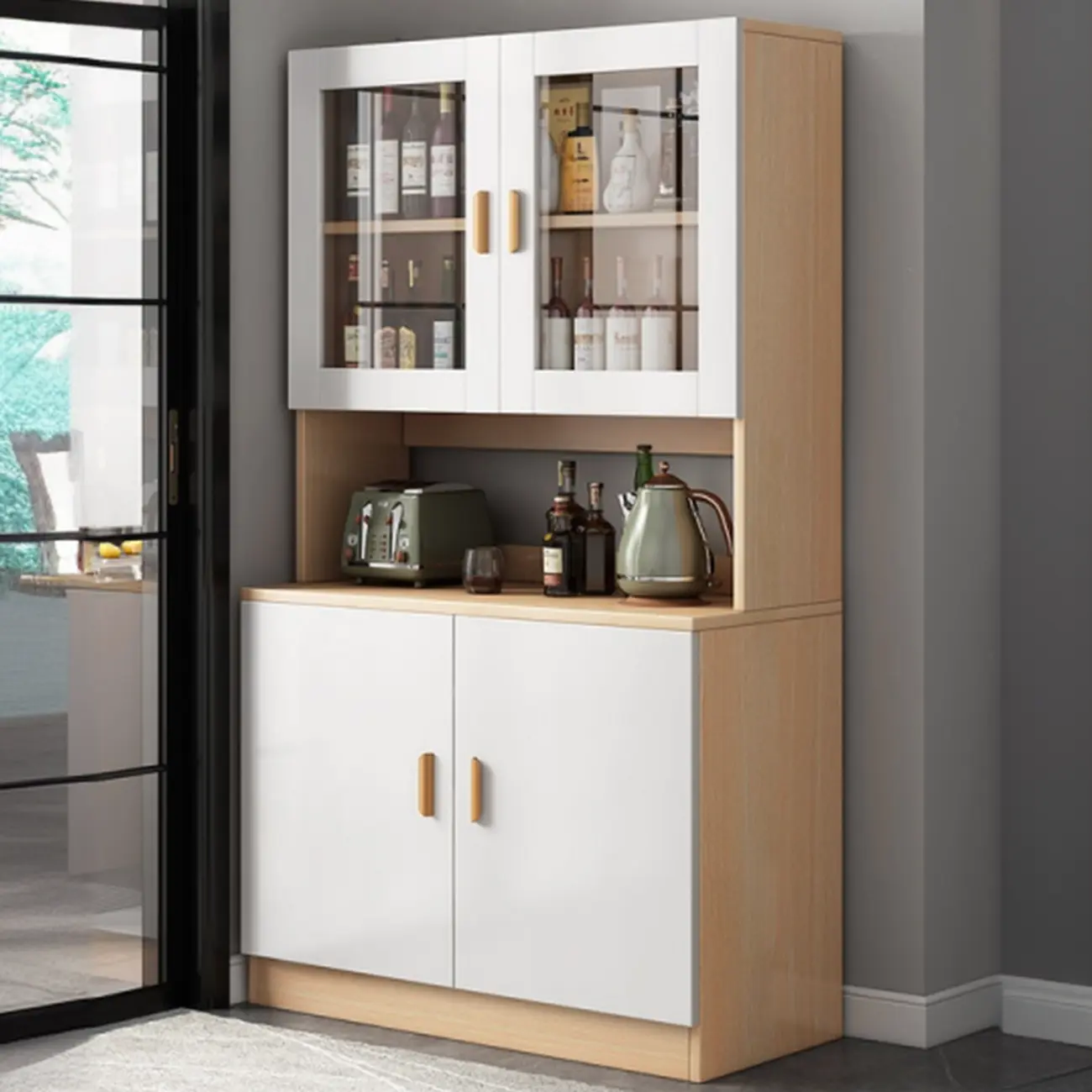 Modern Wooden Sideboard with Cabinets & Shelves Image - 4 | homeyfad