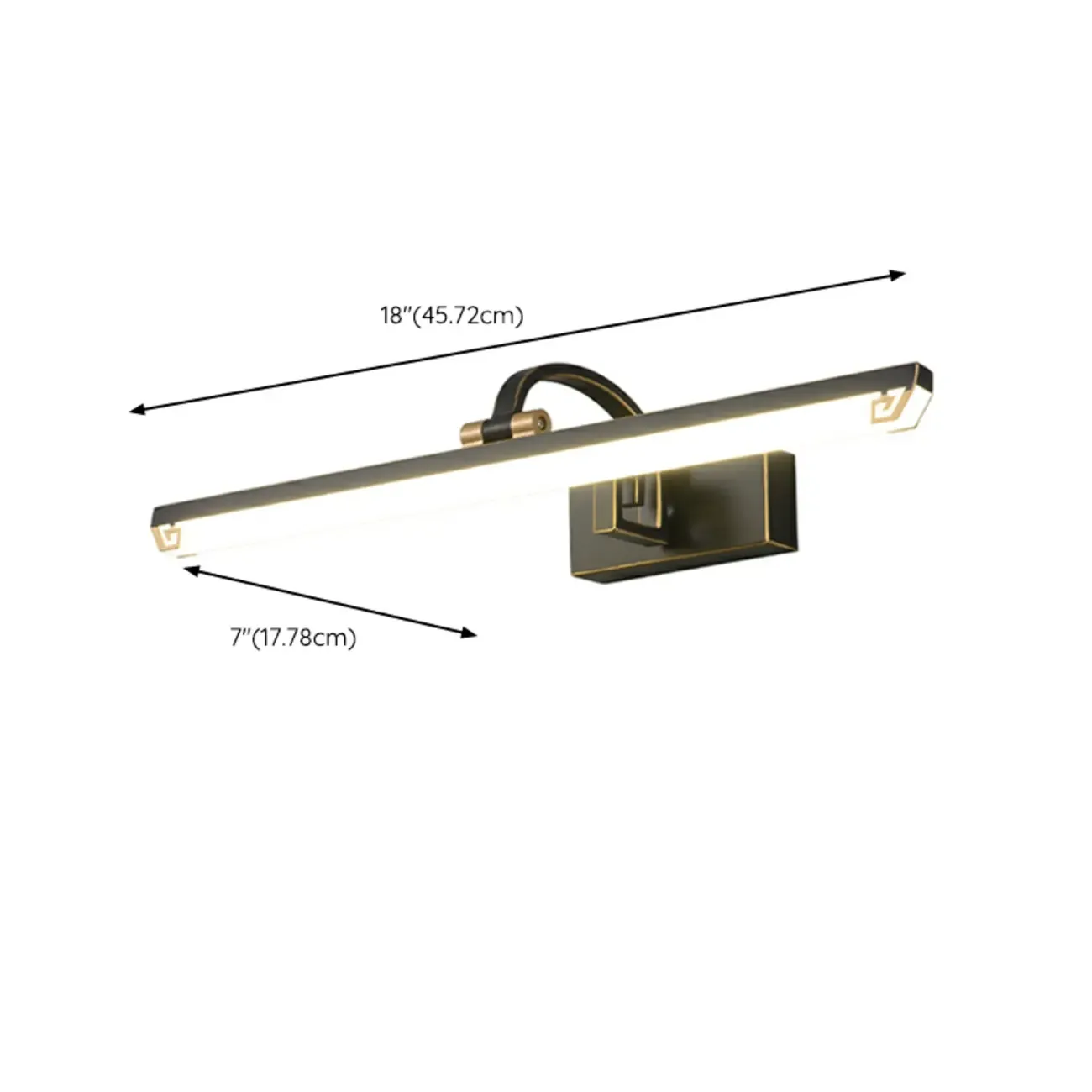 Designer Black Acrylic LED Vanity Light with Arced Arm for Bathroom #size