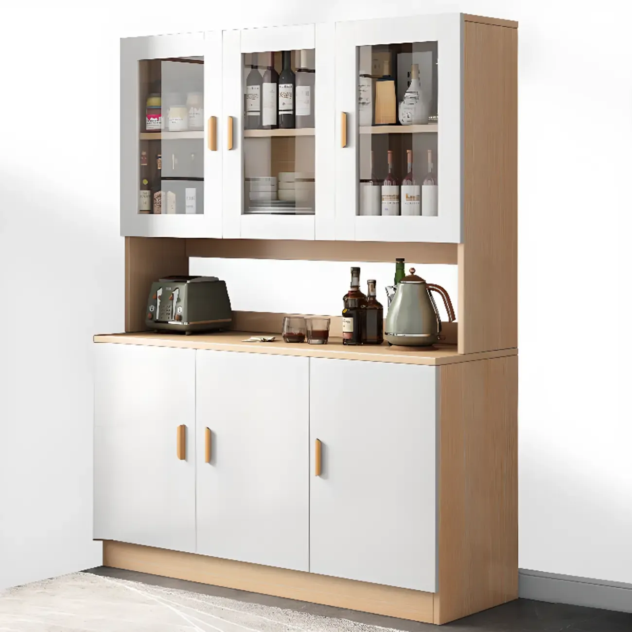 Modern Wooden Sideboard with Cabinets & Shelves Image - 7
