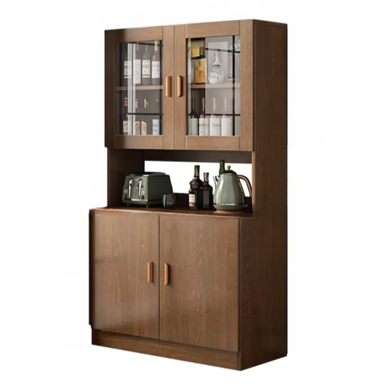 Modern Wooden Sideboard with Cabinets & Shelves Image - 8