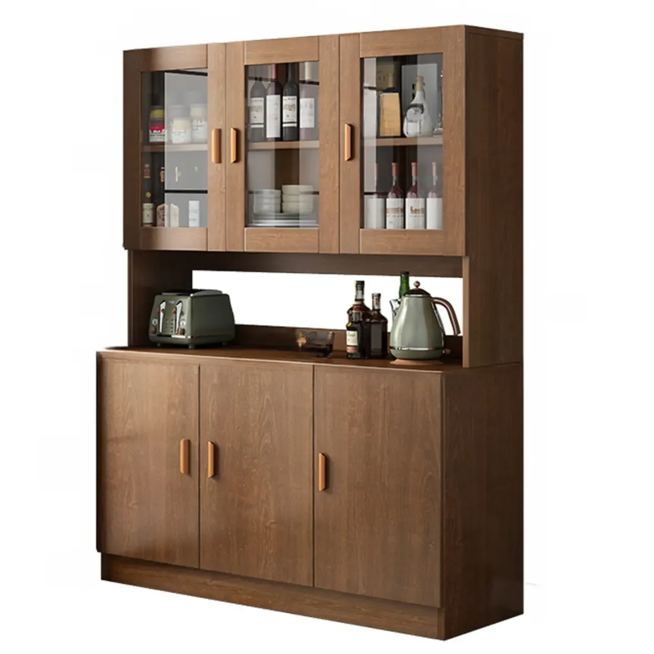 Modern Wooden Sideboard with Cabinets & Shelves Image - 9