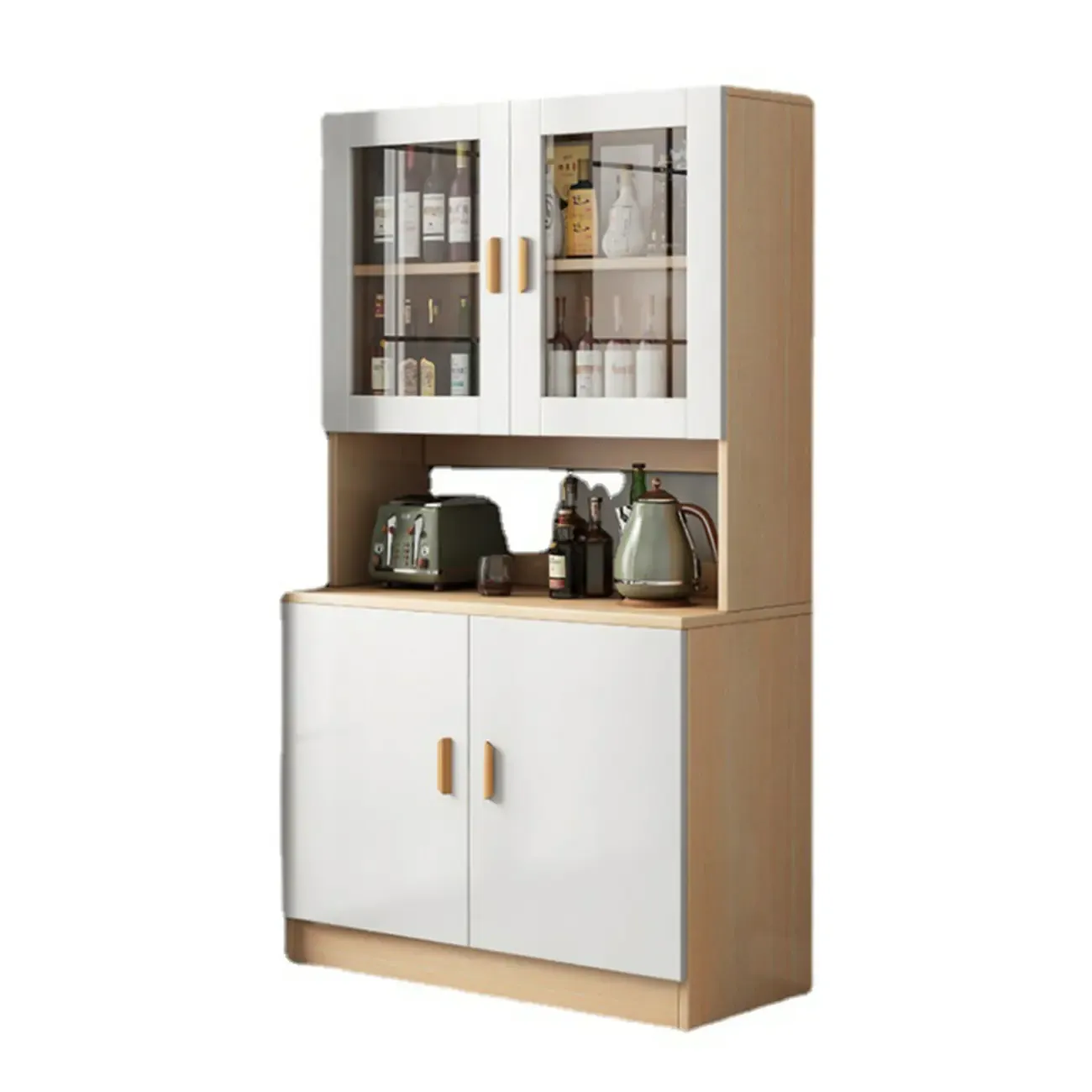 Modern Wooden Sideboard with Cabinets & Shelves Image - 10