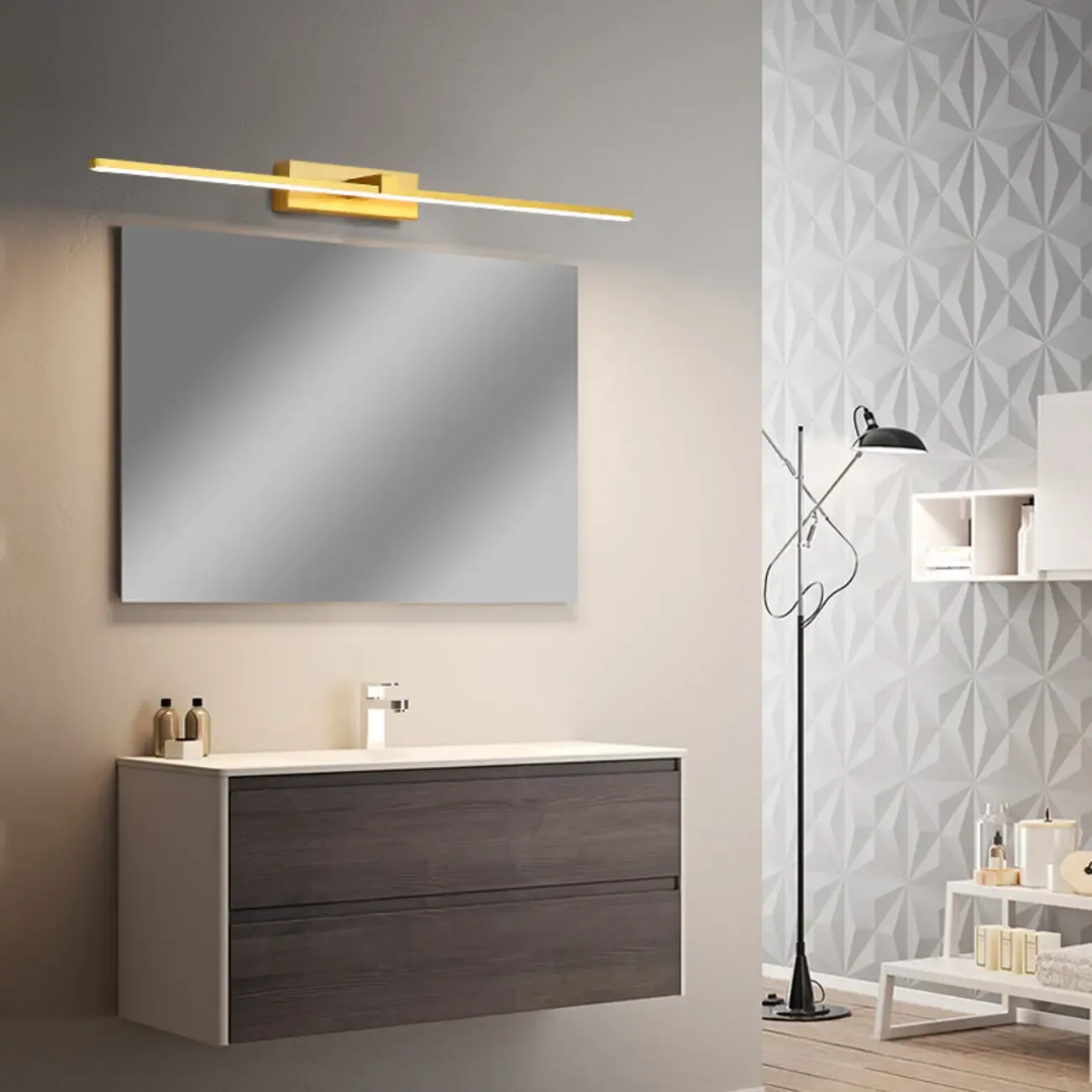 Modern Gold Linear LED Vanity Lights with and Acrylic Shade for Make up Image - 5