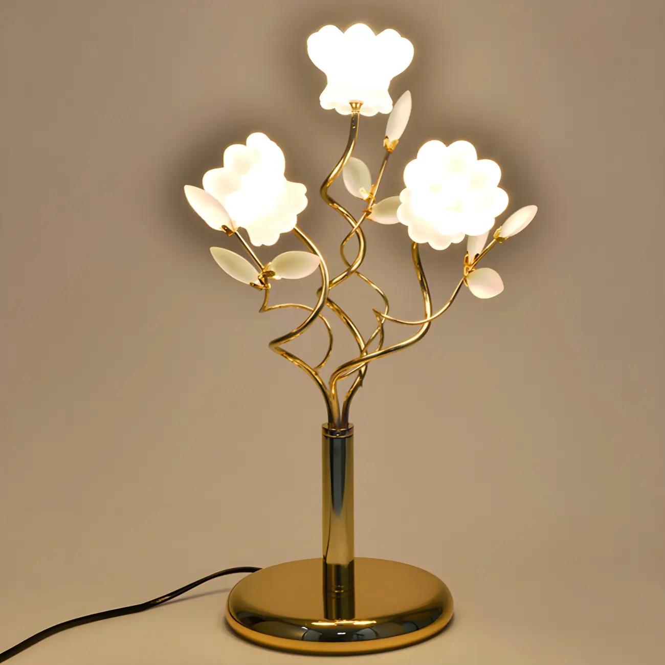 Modern Unique Gold Metal Table Lamp With Flower Shape Glass Shade For Bedroom Image - 4 | homeyfad
