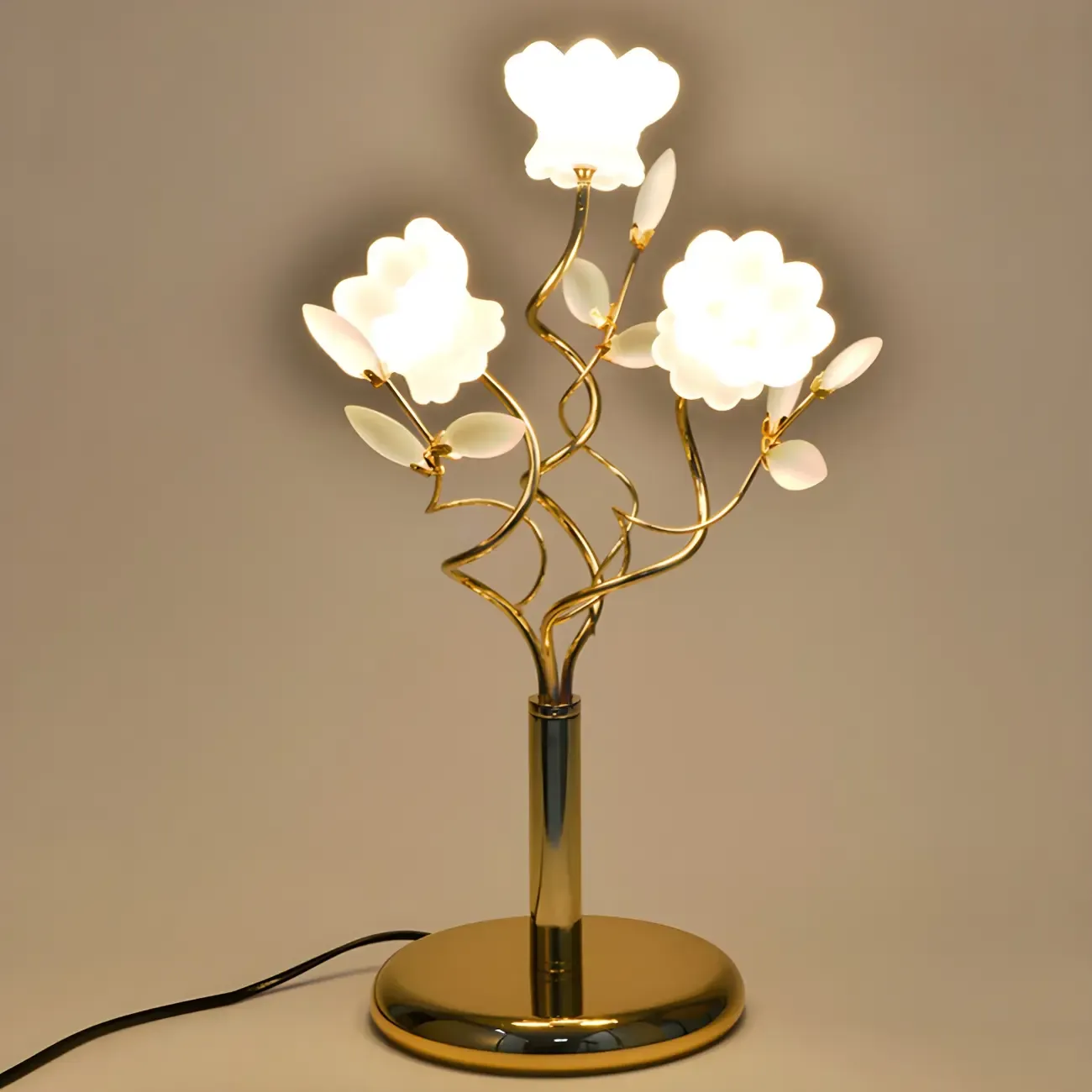 Modern Unique Gold Metal Table Lamp With Flower Shape Glass Shade For Bedroom Image - 4