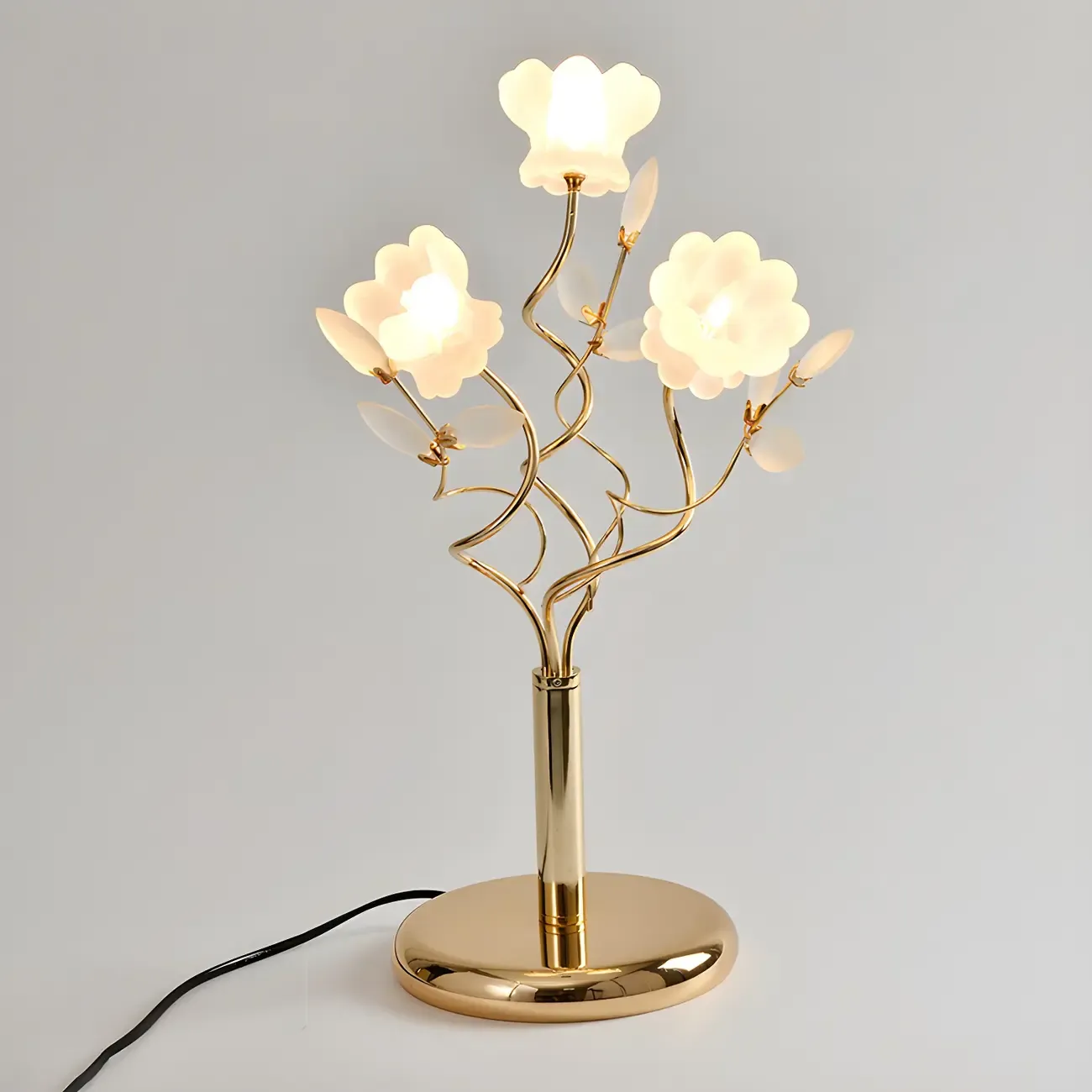 Modern Unique Gold Metal Table Lamp With Flower Shape Glass Shade For Bedroom Image - 6
