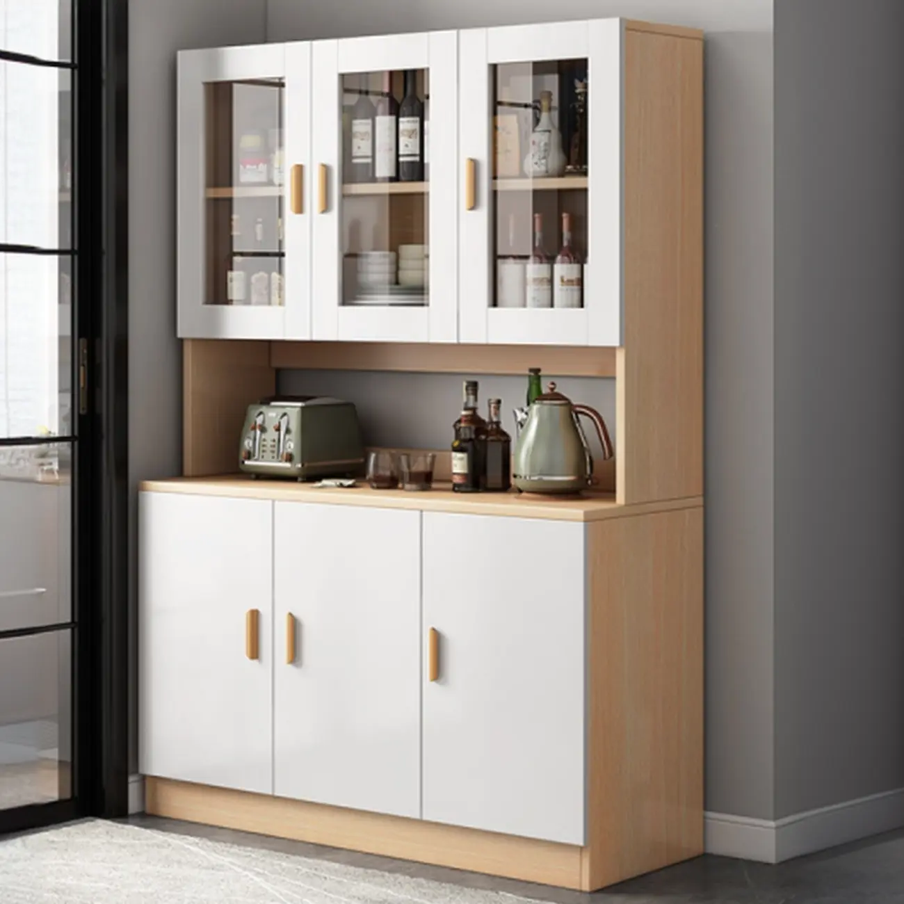 Modern Wooden Sideboard with Cabinets & Shelves Image - 16 | homeyfad