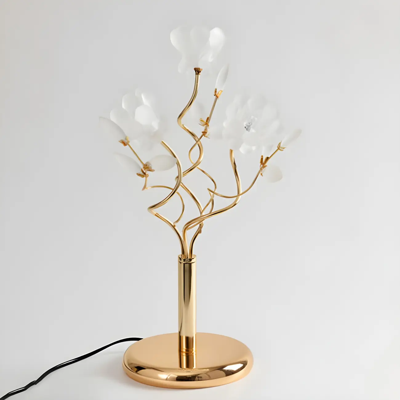 Modern Unique Gold Metal Table Lamp With Flower Shape Glass Shade For Bedroom Image - 7 | homeyfad