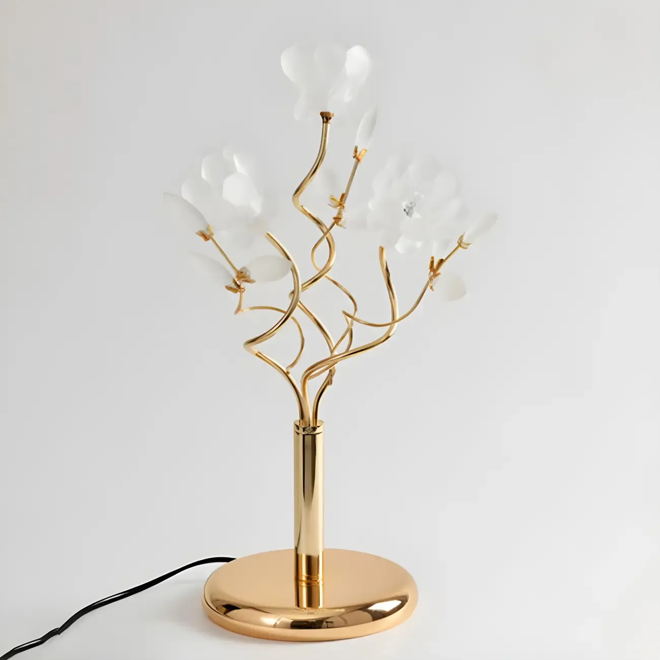 Modern Unique Gold Metal Table Lamp With Flower Shape Glass Shade For Bedroom Image - 7