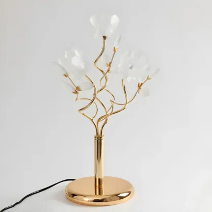 Modern Unique Gold Metal Table Lamp With Flower Shape Glass Shade For Bedroom Image - 7