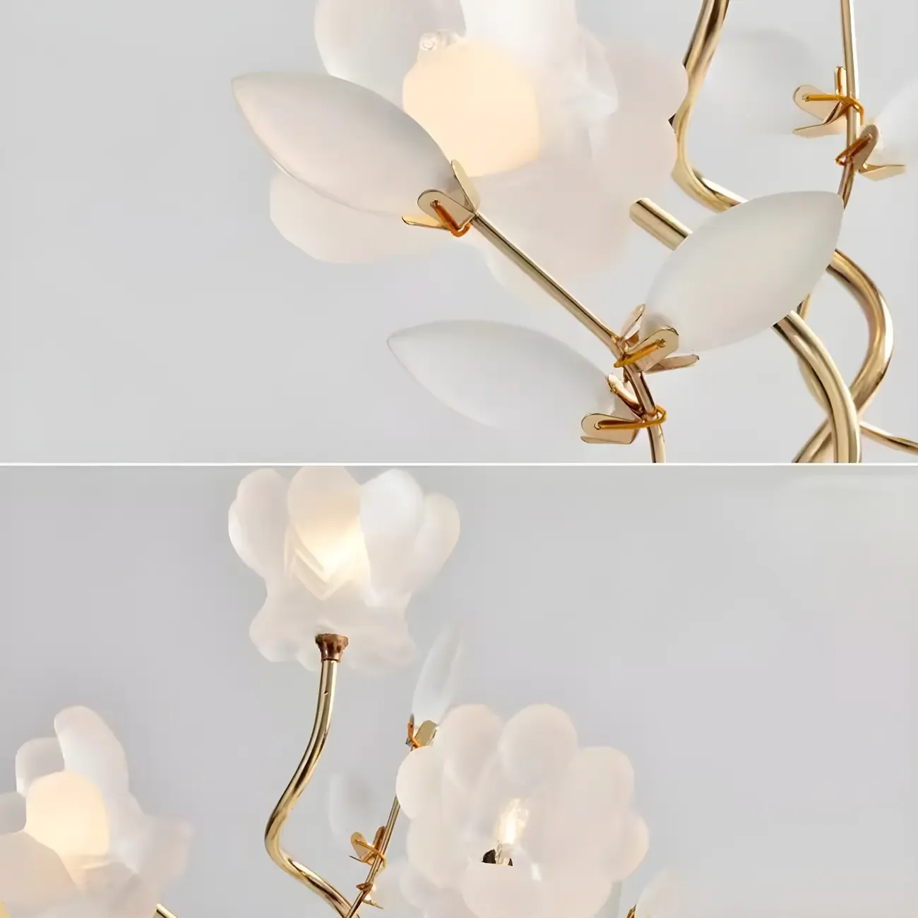 Modern Unique Gold Metal Table Lamp With Flower Shape Glass Shade For Bedroom Image - 9