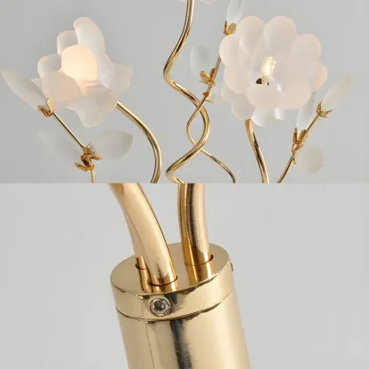Modern Unique Gold Metal Table Lamp With Flower Shape Glass Shade For Bedroom Image - 10
