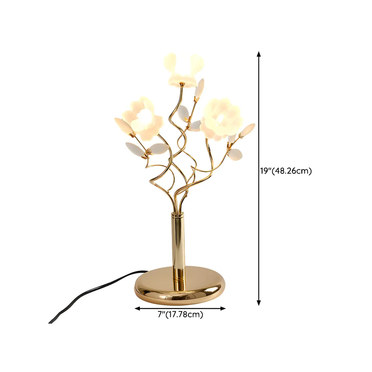 Modern Unique Gold Metal Table Lamp With Flower Shape Glass Shade For Bedroom #size