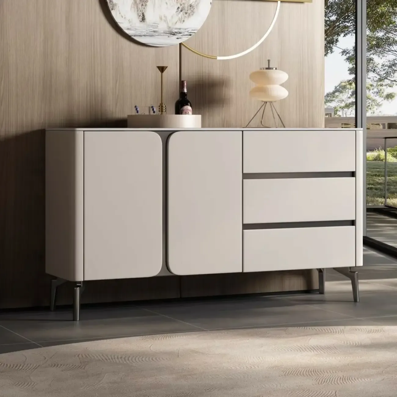 Glam White-Black Wooden Sideboard with Storage Image - 1