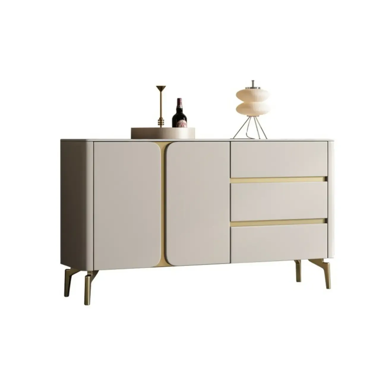 Glam White-Black Wooden Sideboard with Storage Image - 2