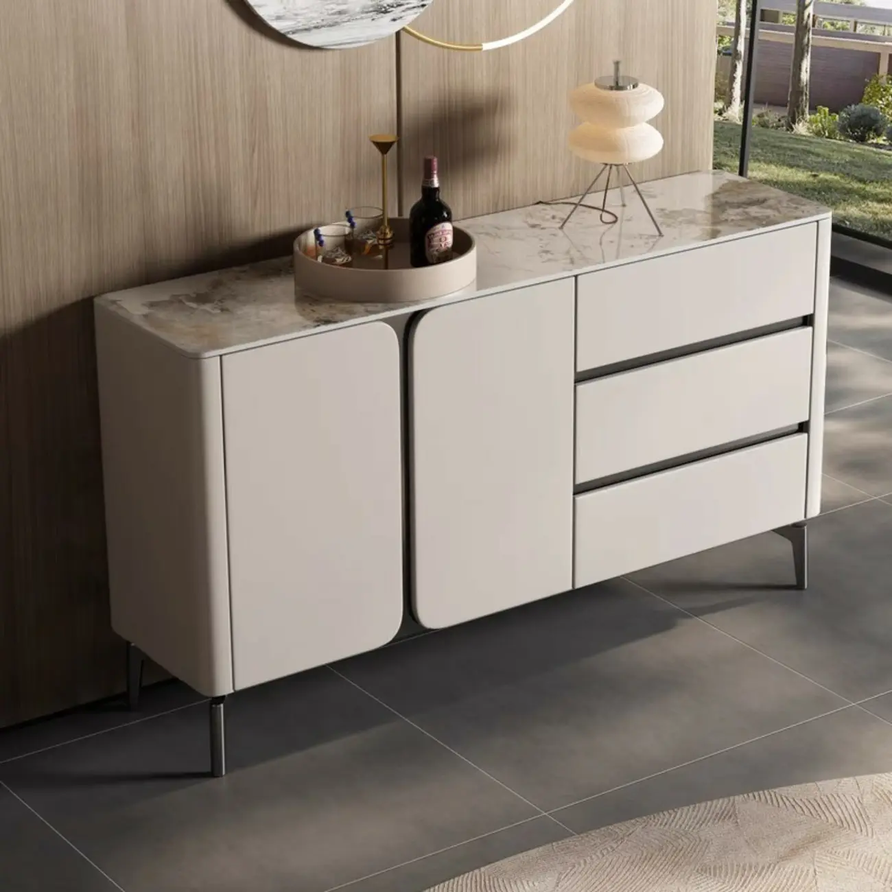 Glam White-Black Wooden Sideboard with Storage Image - 3 | homeyfad