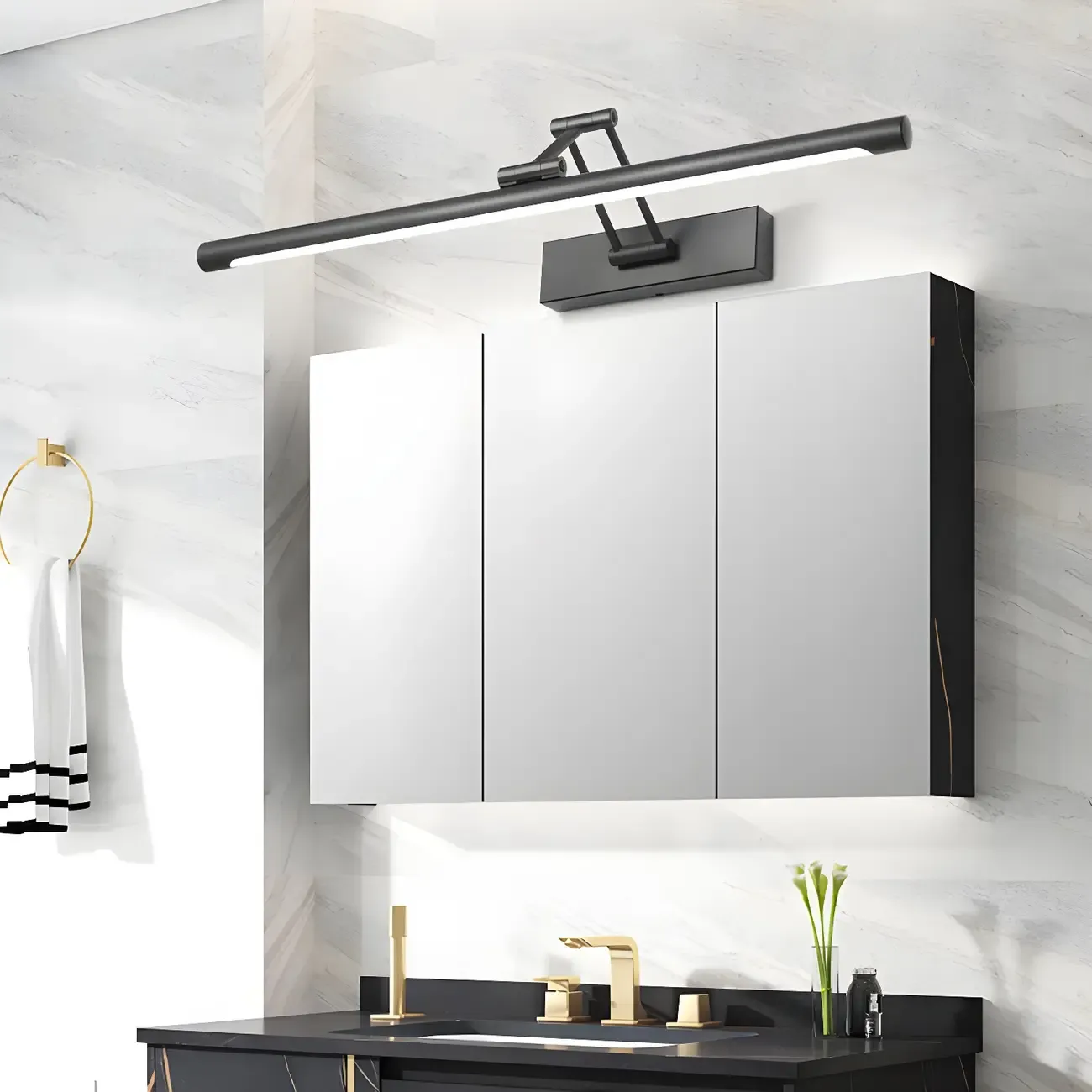 Minimalist LED Black Tubular Vanity Light with Swing Arm for Bathroom Image - 2
