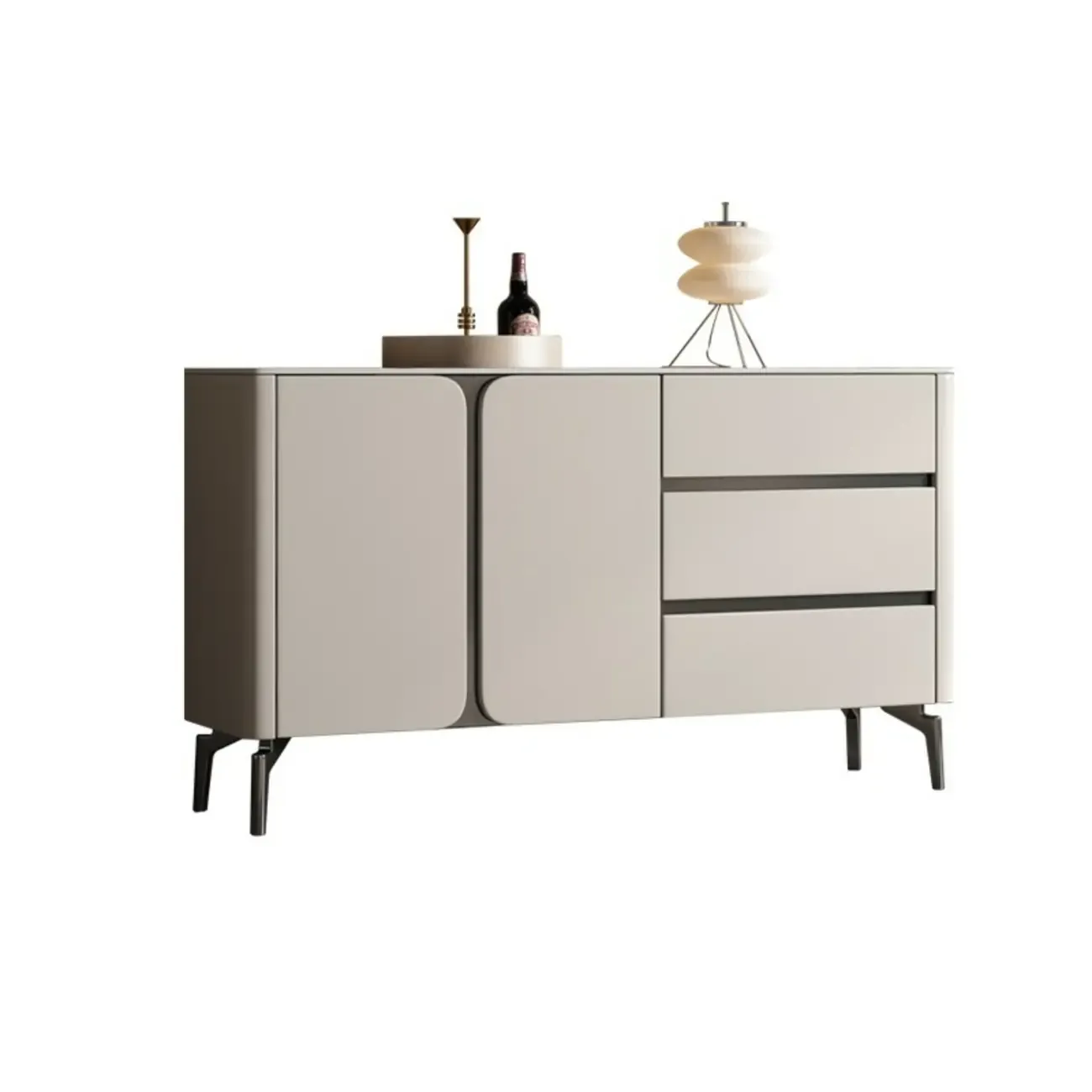 Glam White-Black Wooden Sideboard with Storage Image - 6