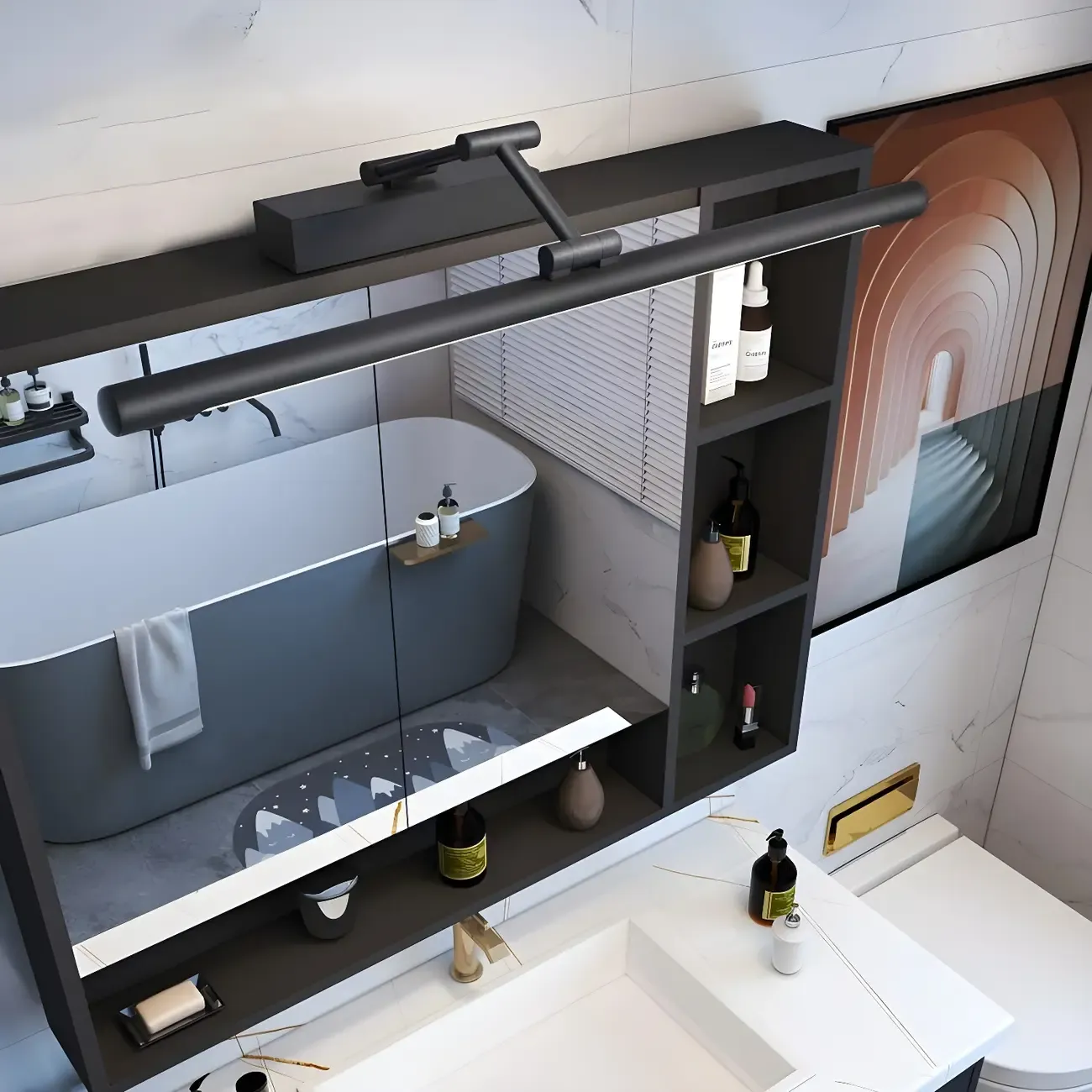 Minimalist LED Black Tubular Vanity Light with Swing Arm for Bathroom Image - 3