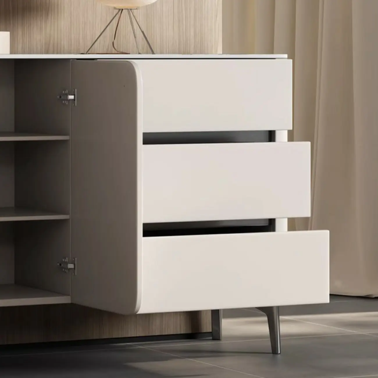 Glam White-Black Wooden Sideboard with Storage Image - 9 | homeyfad