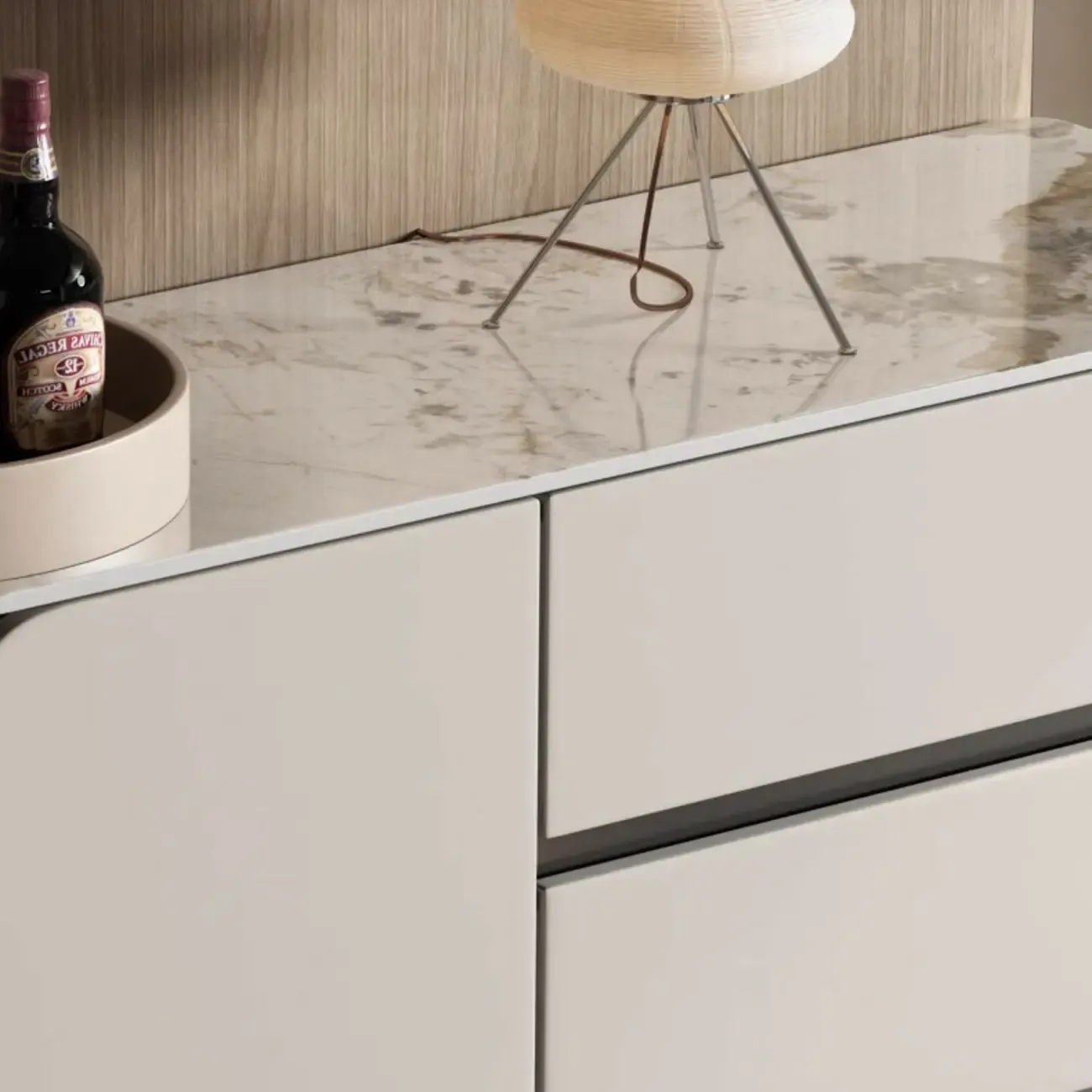 Glam White-Black Wooden Sideboard with Storage Image - 11
