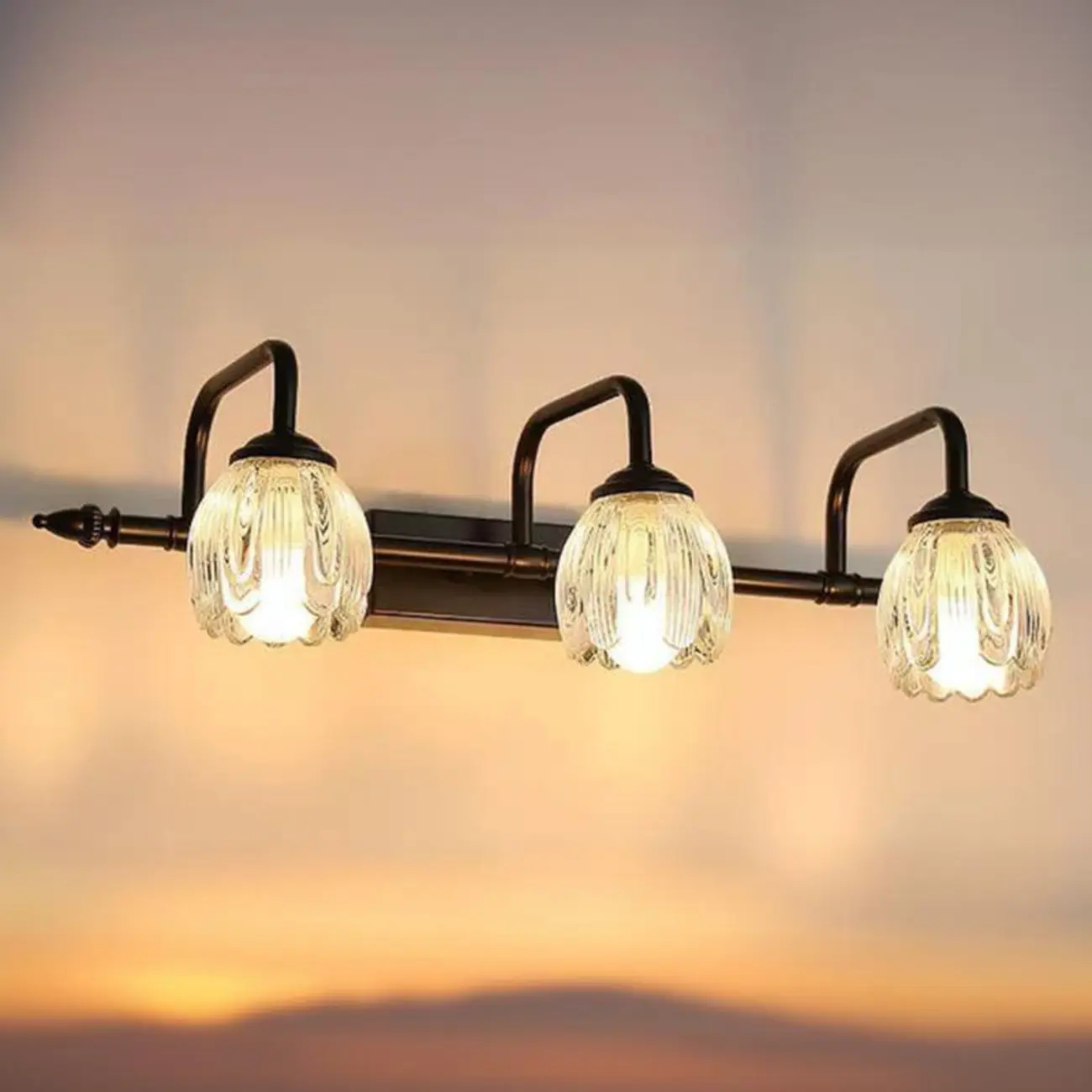 Elegant 3 heads Black Metal Wall Lamp with Crystal Globe for Bedroom Image - 1 | homeyfad