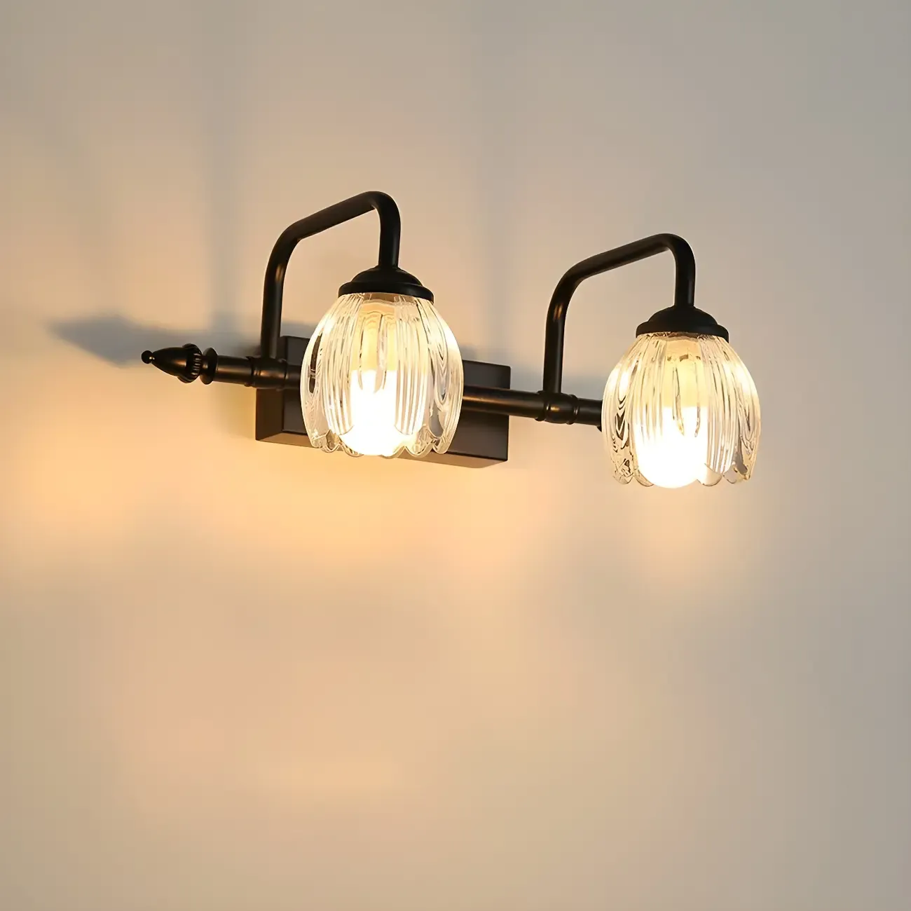 Elegant 3 heads Black Metal Wall Lamp with Crystal Globe for Bedroom Image - 3