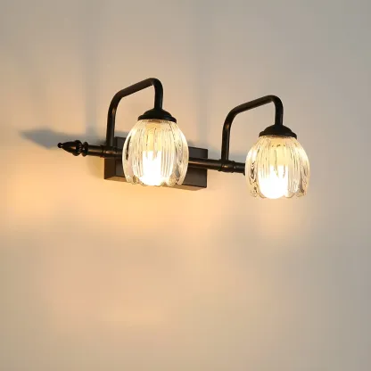 Elegant 3 heads Black Metal Wall Lamp with Crystal Globe for Bedroom Image - 3