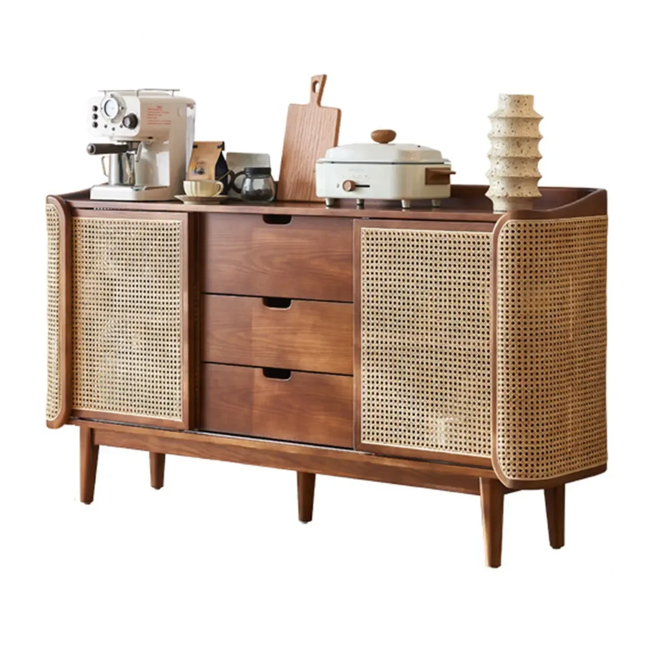 Elegant Wooden Rattan Sideboard Buffet Cabinet with Storage | HomeyFad