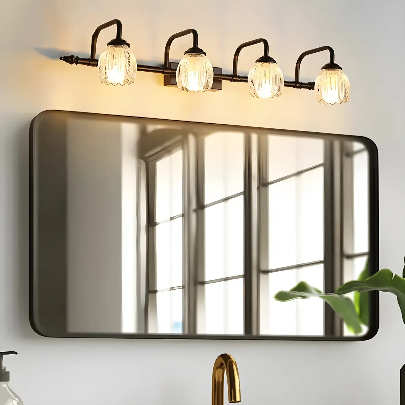 Elegant 3 heads Black Metal Wall Lamp with Crystal Globe for Bedroom Image - 4